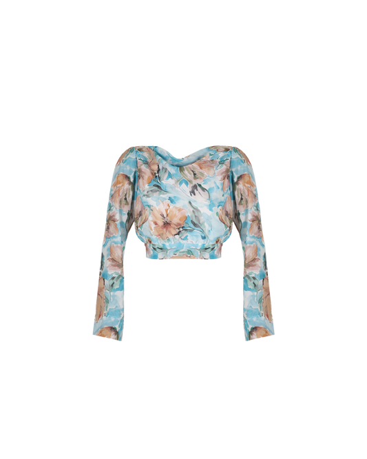 AUGUST COWL BLOUSE WILTED FLORAL