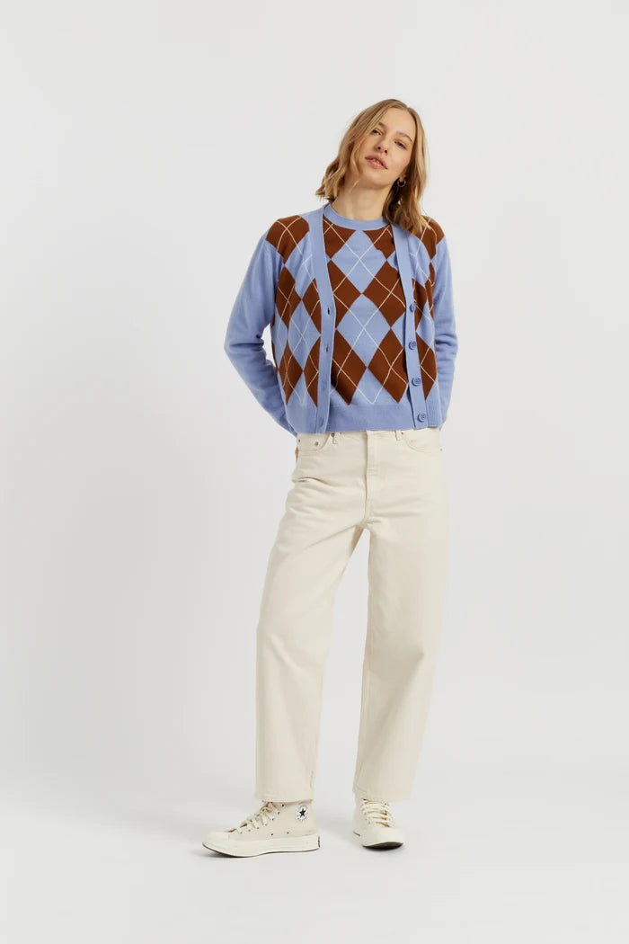 Baby-Blue Wool-Cashmere Diamond Cardigan