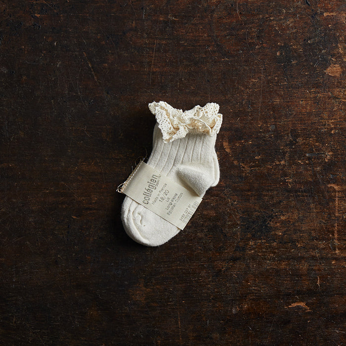 Baby & Kids Cotton Short Socks With Lace  - Cream