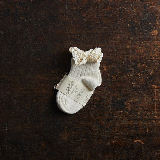 Baby & Kids Cotton Short Socks With Lace  - Cream