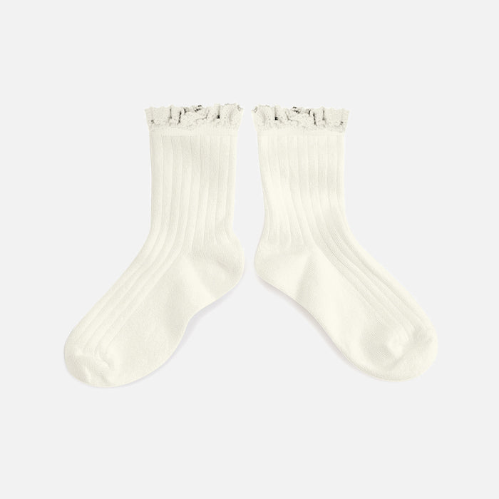Baby & Kids Cotton Short Socks With Lace  - Cream