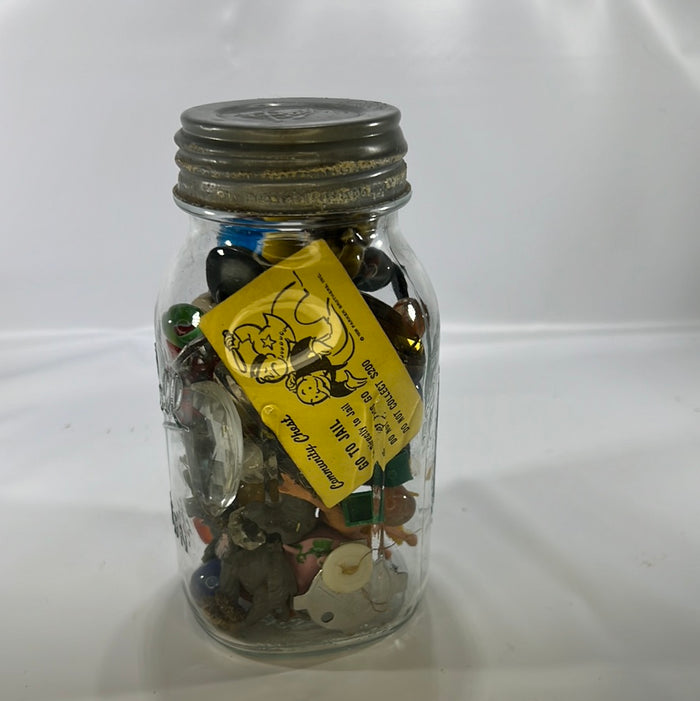 Ball Mason Quart Jar with Lid filled with Colorful Small Collectables Vintage Decor