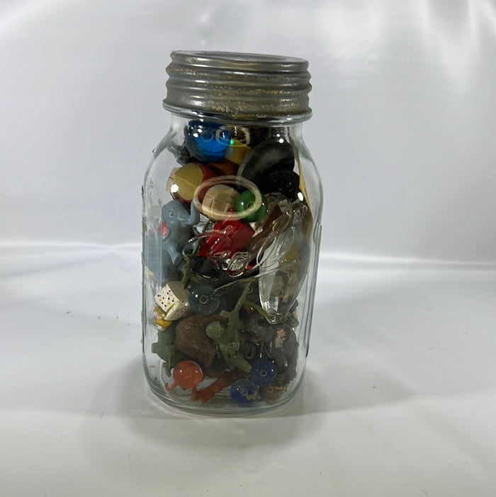 Ball Mason Quart Jar with Lid filled with Colorful Small Collectables Vintage Decor