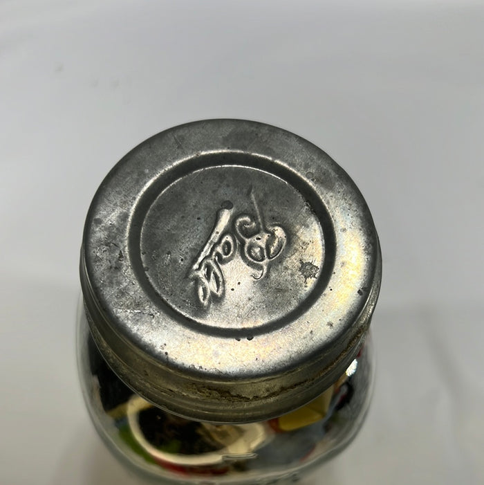 Ball Mason Quart Jar with Lid filled with Colorful Small Collectables Vintage Decor
