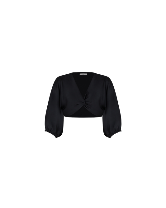 BASIL SATIN CROP BLOUSE BLACK
