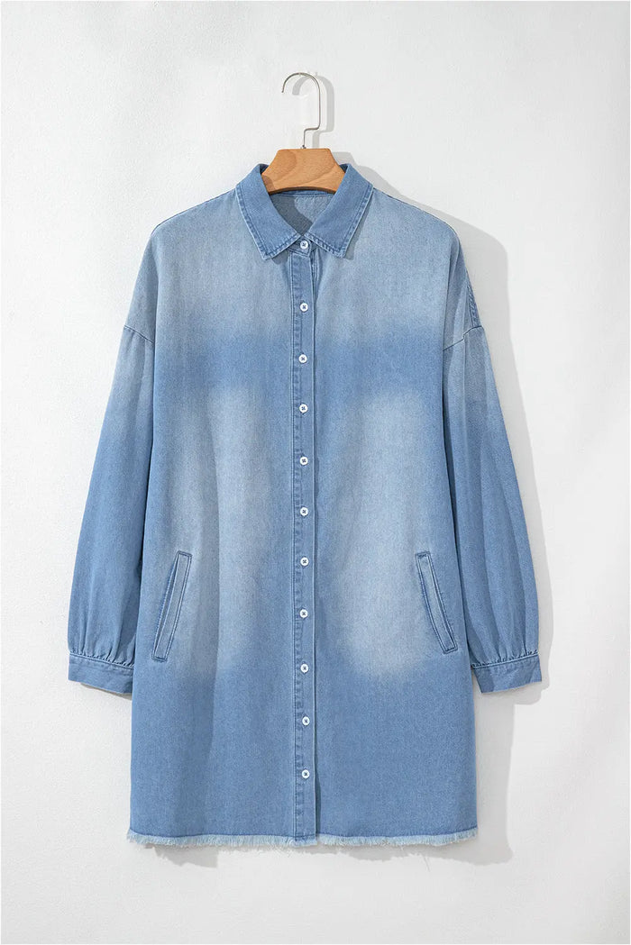 Shop Beau Blue Risen Medium Washed Denim Shirt Dress at eAura