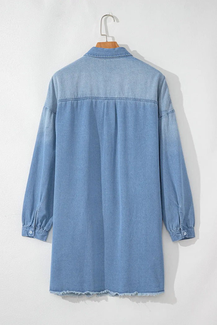 Shop Beau Blue Risen Medium Washed Denim Shirt Dress at eAura
