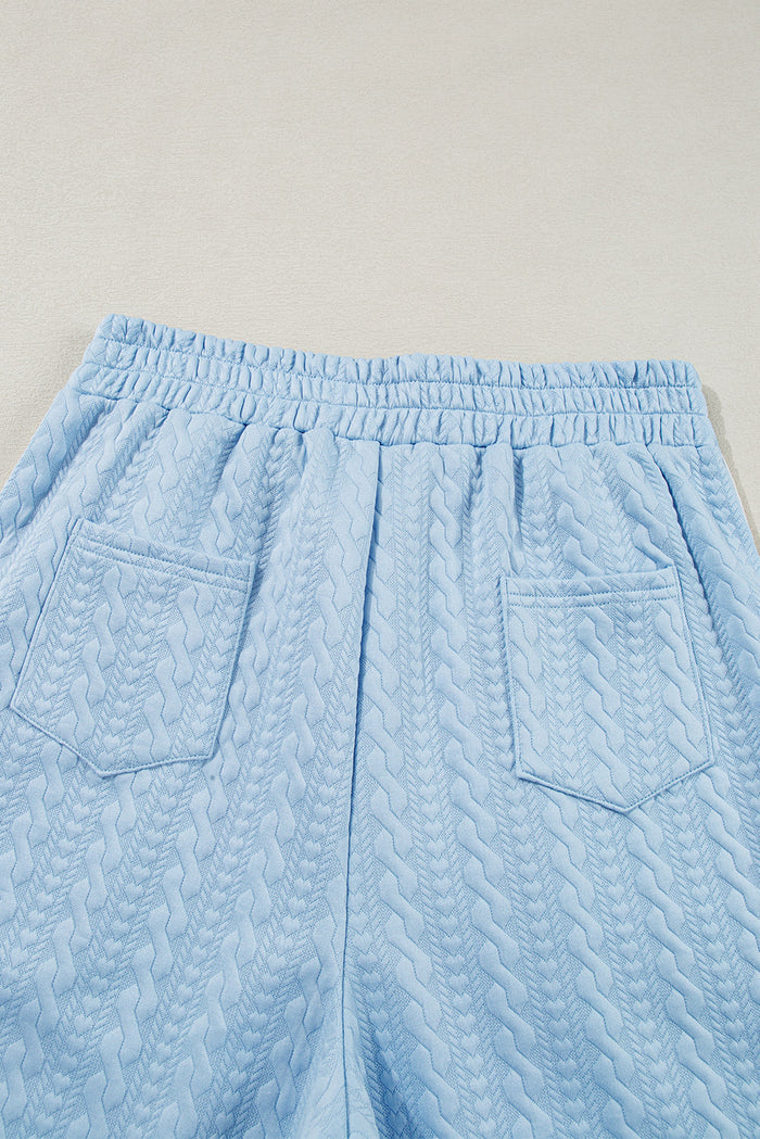 Beau Blue Textured Colourblock Edge Tank Top High Waist Trousers Set - Two Piece Sets/Pant Sets