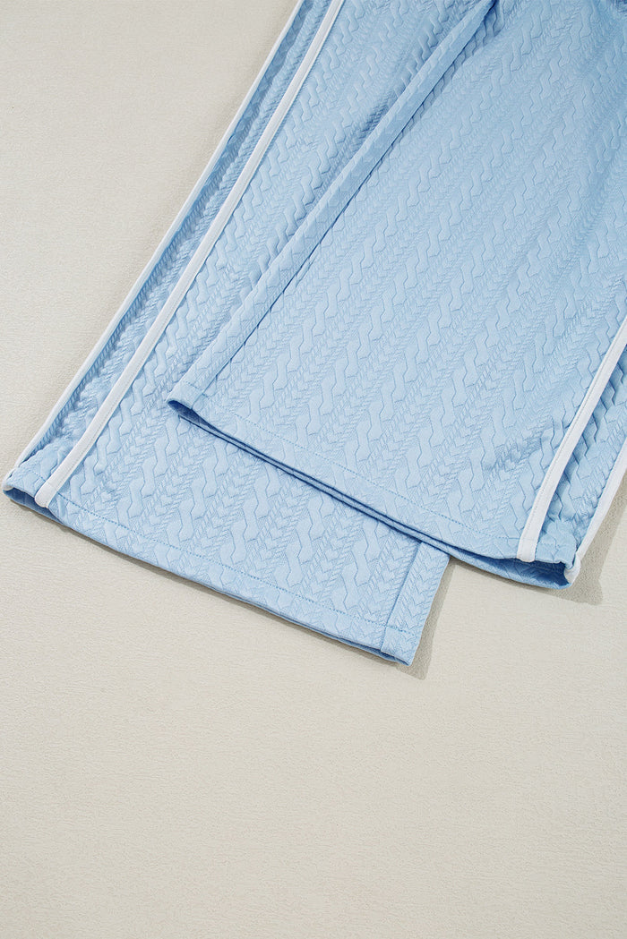 Beau Blue Textured Colourblock Edge Tank Top High Waist Trousers Set - Two Piece Sets/Pant Sets