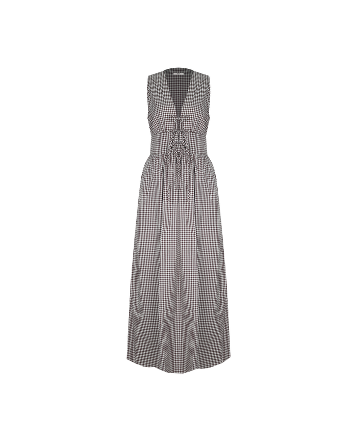 BENNY TIE DRESS BROWN GINGHAM