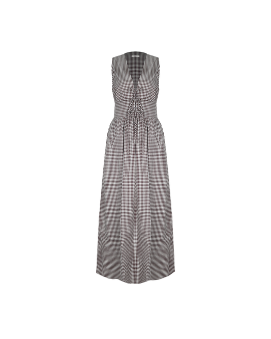 BENNY TIE DRESS BROWN GINGHAM