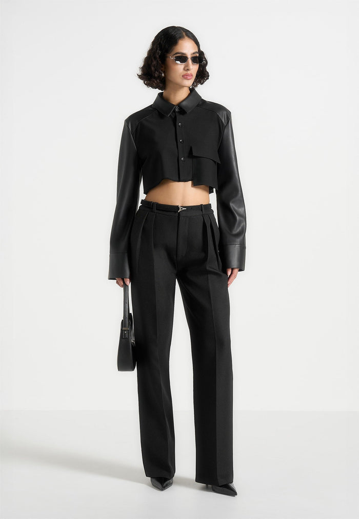 bernadette-leather-contrast-cropped-shirt-black