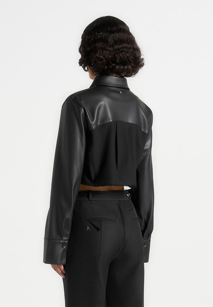 bernadette-leather-contrast-cropped-shirt-black