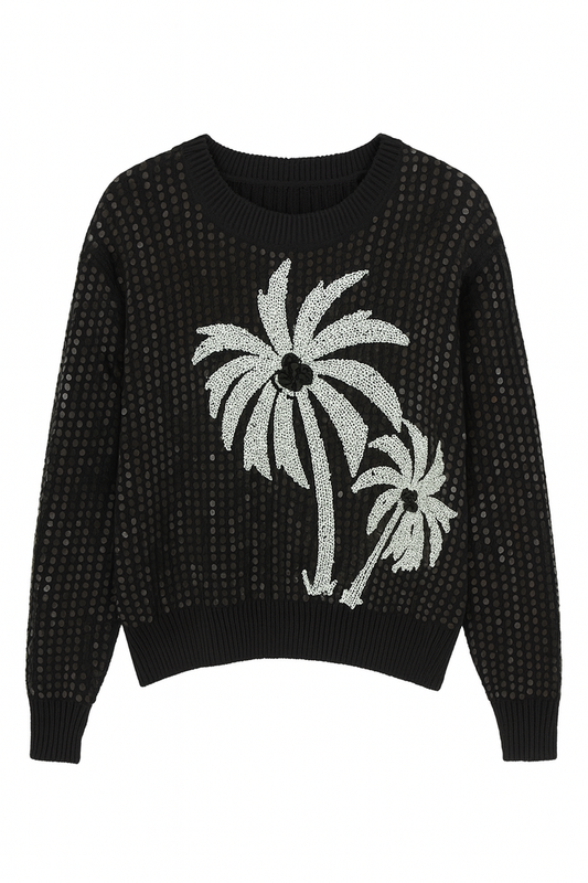 BTG_FLATLAY_CANDIDATE | black-sequin-palm-embellished-knit-sweater