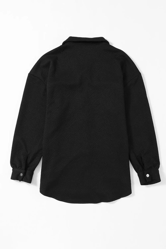 Black Solid Textured Flap Pocket Buttoned Shacket - Outerwear/Jackets