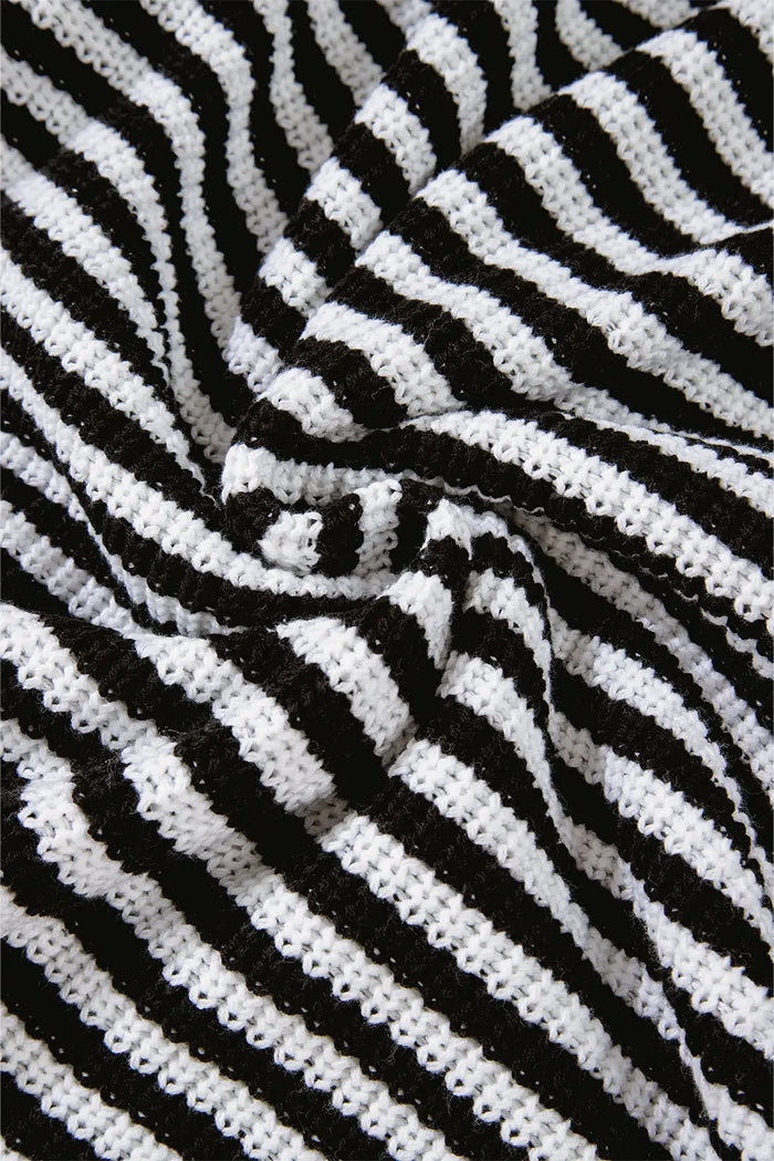 Black Stripe Zip up Collar Drop Shoulder Sweater - Sweaters & Cardigans/Sweaters