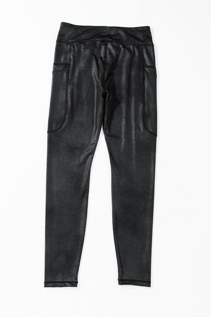 Black V Crossover High Waist Pocketed Leggings - Bottoms/Leggings