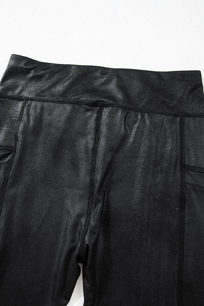 Black V Crossover High Waist Pocketed Leggings - Bottoms/Leggings