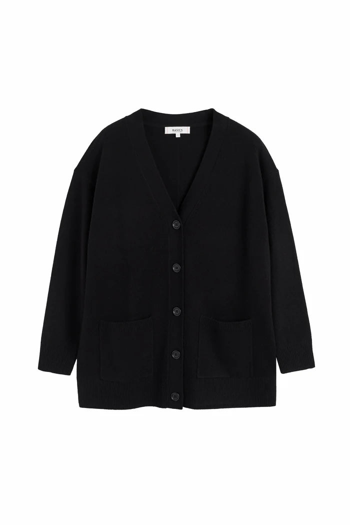 Black Wool-Cashmere Long Cardigan