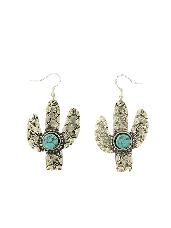 Blazin Roxx Silver Cactus Earrings with Turquiose Stone