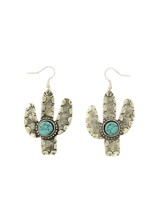 Blazin Roxx Silver Cactus Earrings with Turquiose Stone