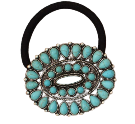 BLAZIN ROXX WOMEN'S OVAL TURQUIOSE CONCHO HAIR TIE
