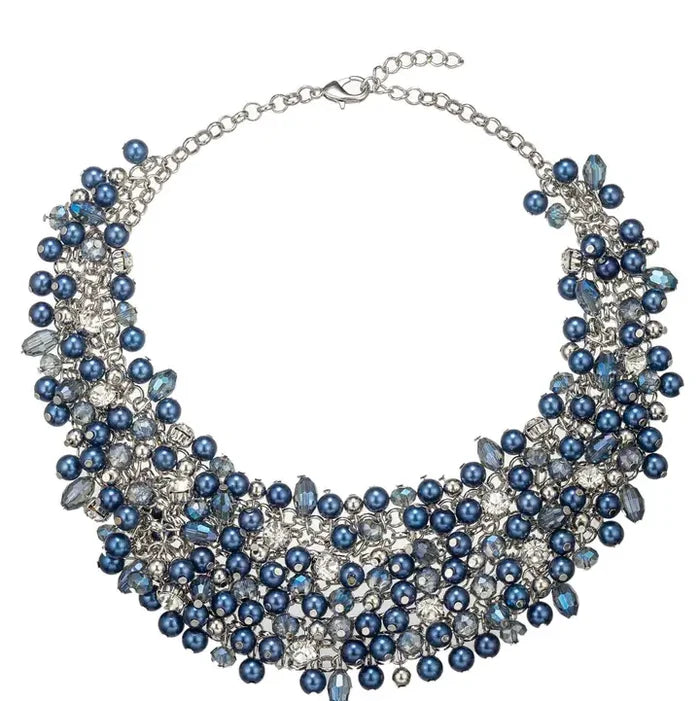 Blue Crystal Embellished Statement Necklace - Born To Glam