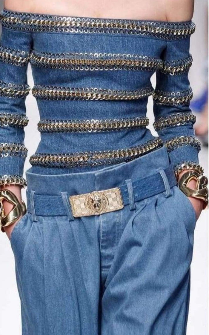 Balmain Blue Denim High Waist Pants - Runway Catalog