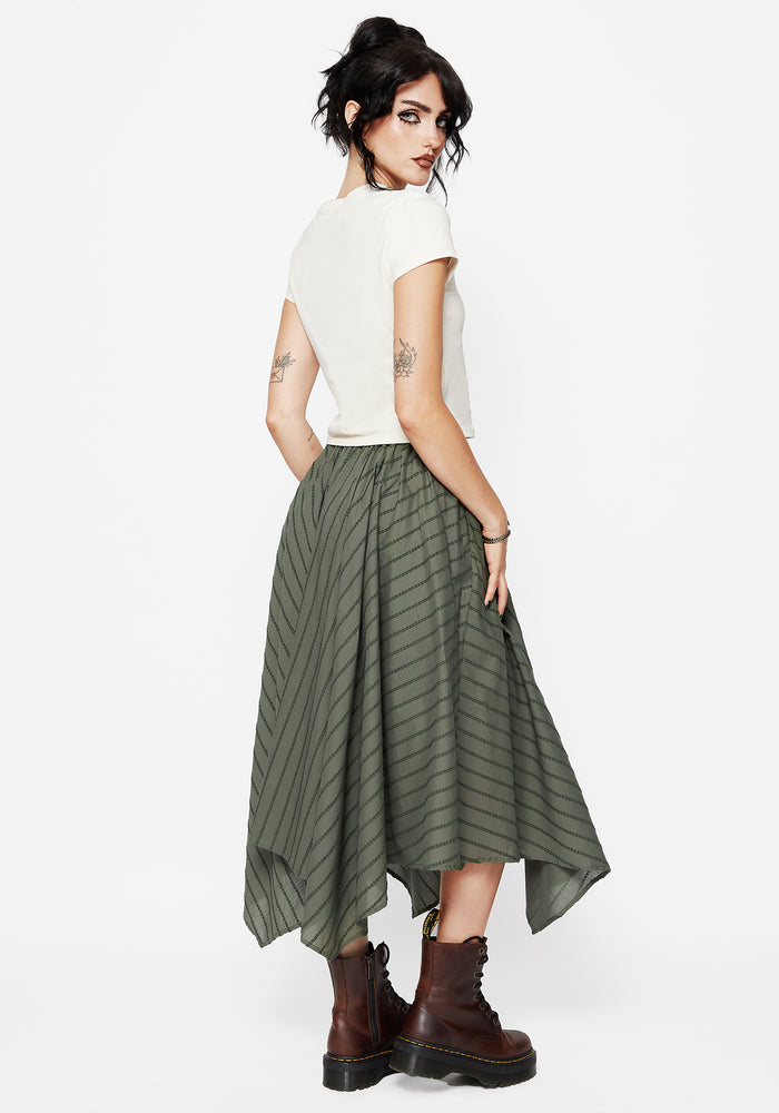 Blythe Cotton Handkerchief Hem Midaxi Skirt - Green