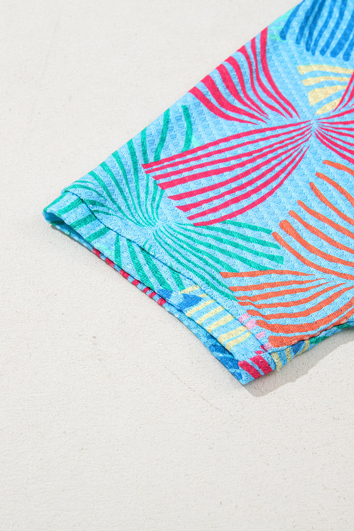 Bowknot Print Waffle Crewneck Loose Short Sleeve Top - Tops/Tops & Tees