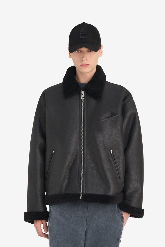 BOXY SHEARLING JACKET 42 / BLACK