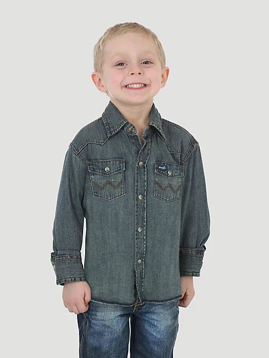 BOY’S COWBOY CUT® LONG SLEEVE WORK WESTERN DENIM SNAP SHIRT