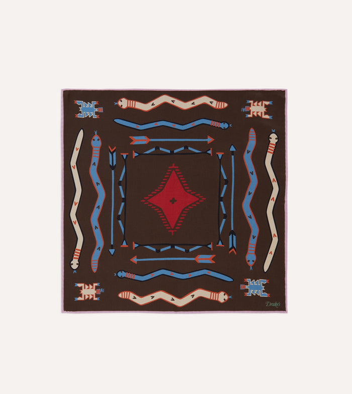 Brown and Pink Tribal Print Silk Pocket Square