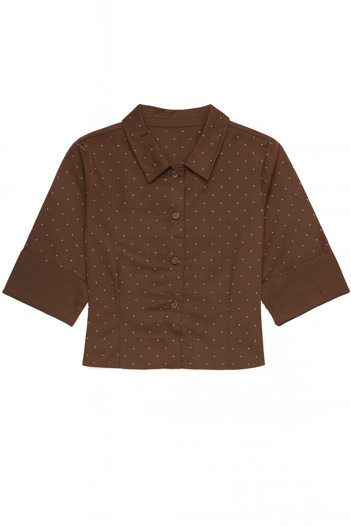 BTG_FLATLAY_CANDIDATE | brown-polka-dot-cropped-button-top