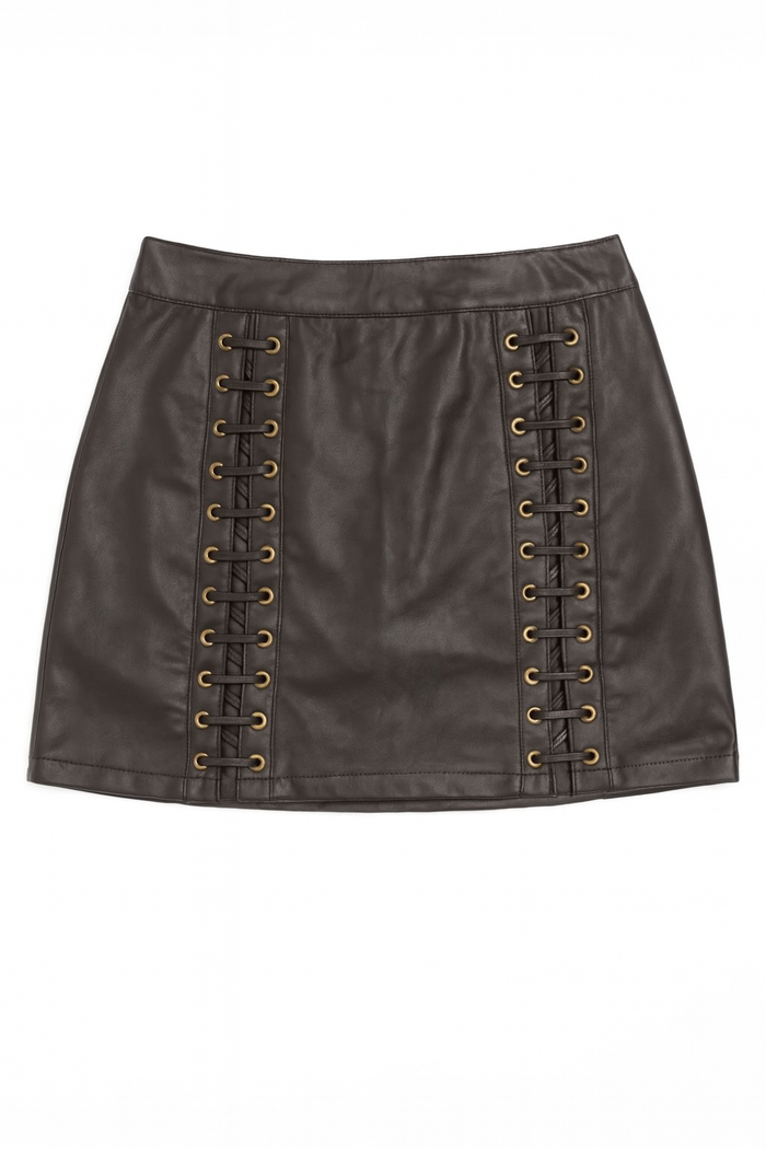 BTG_FLATLAY_CANDIDATE | black-faux-leather-lace-up-mini-skirt