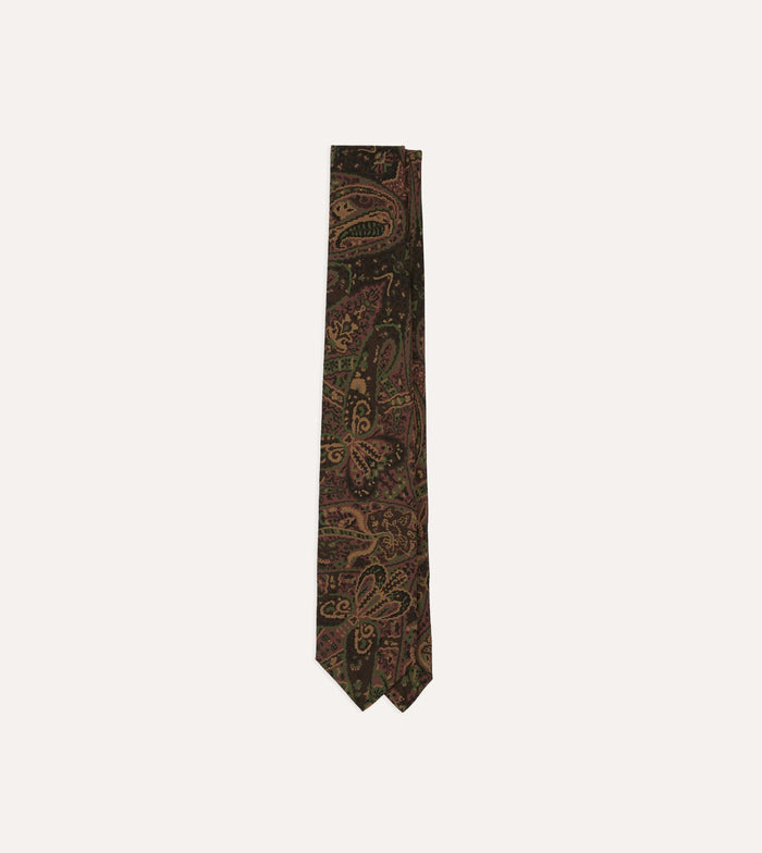 Brown Painted Paisley Wool-Silk Self Tipped Tie