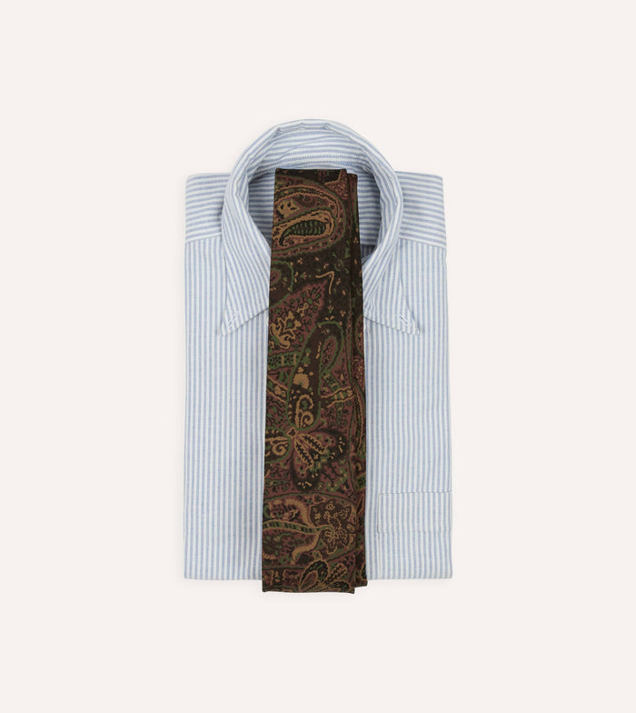 Brown Painted Paisley Wool-Silk Self Tipped Tie