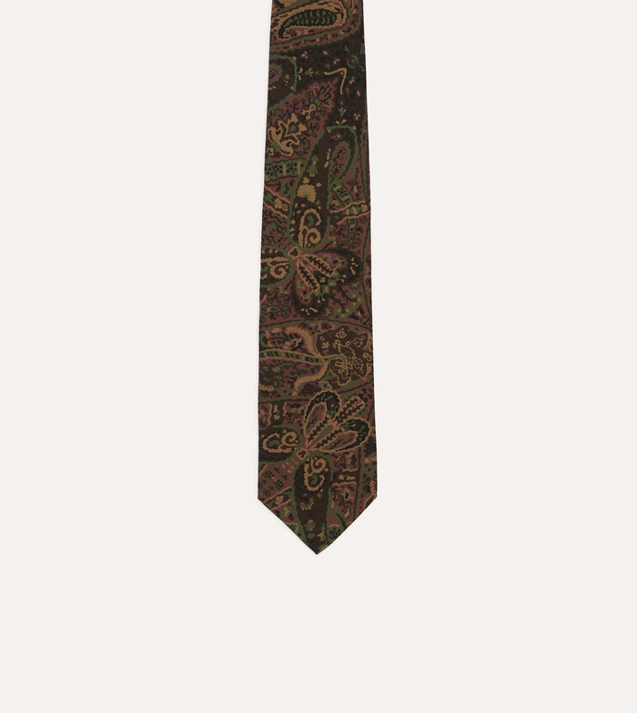 Brown Painted Paisley Wool-Silk Self Tipped Tie