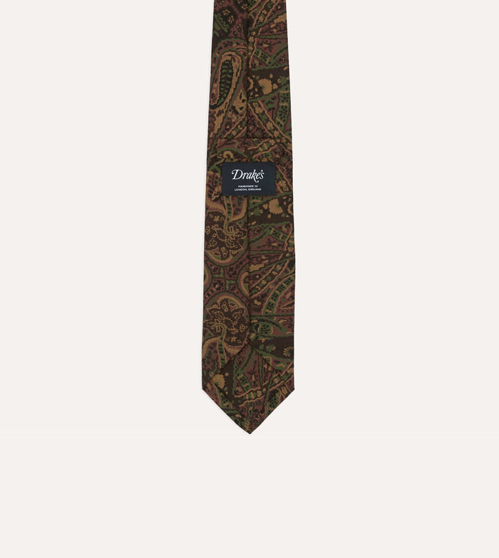 Brown Painted Paisley Wool-Silk Self Tipped Tie