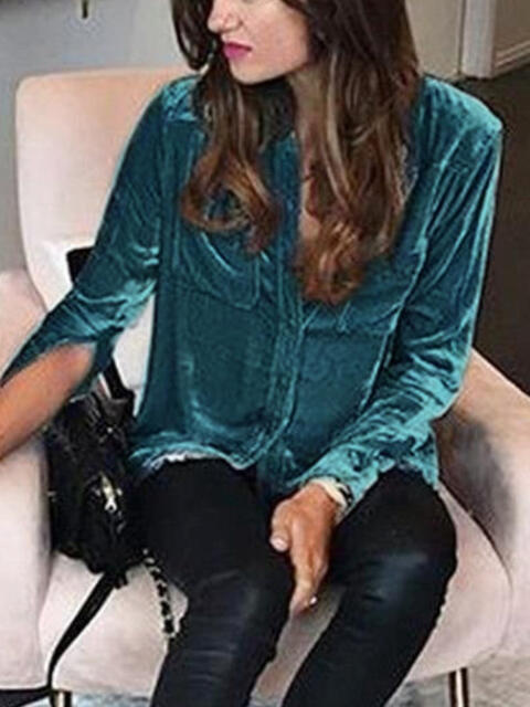 Button Up Collared Shirt with Breast Pockets - Madikfashions.com