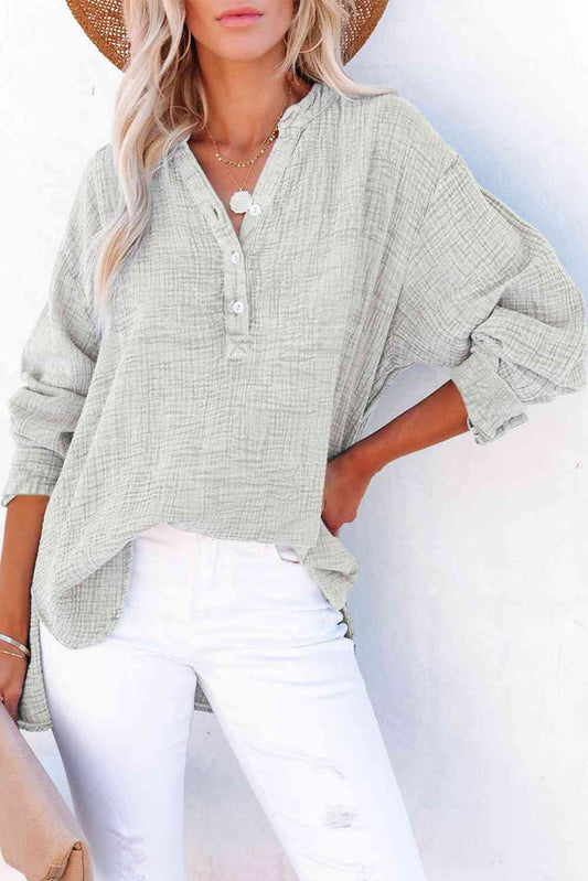 Buttoned Long Sleeve Blouse - Madikfashions.com
