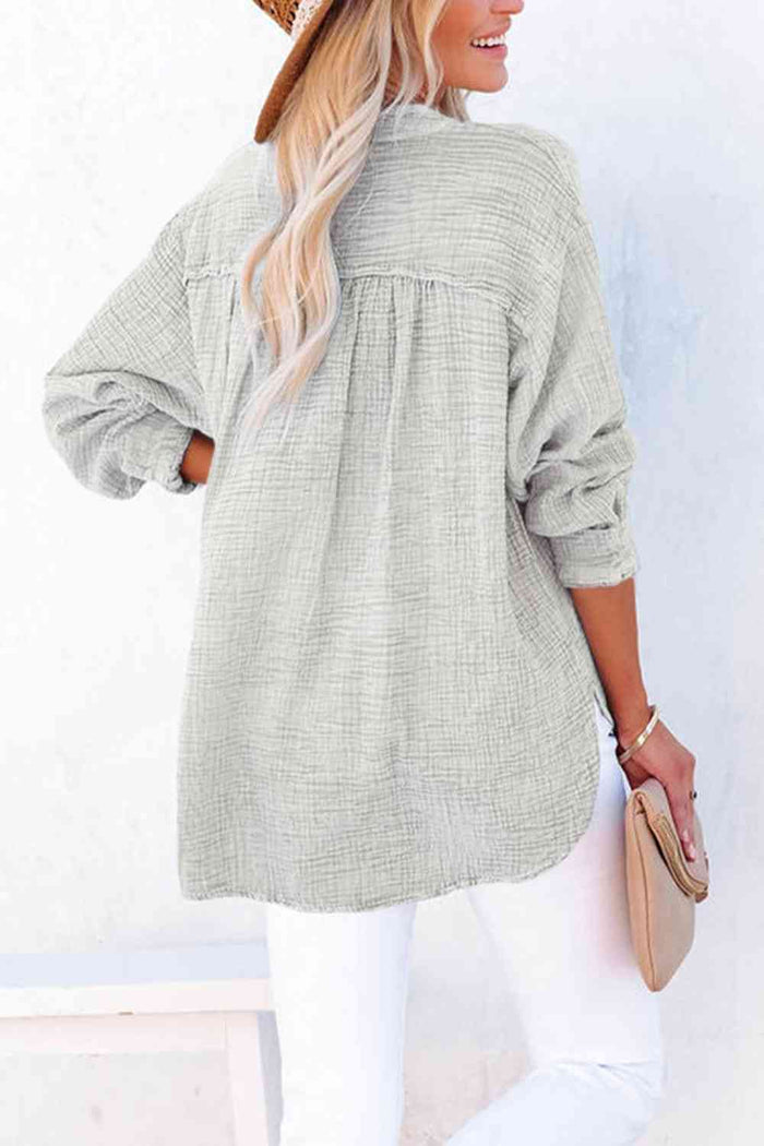 Buttoned Long Sleeve Blouse - Madikfashions.com