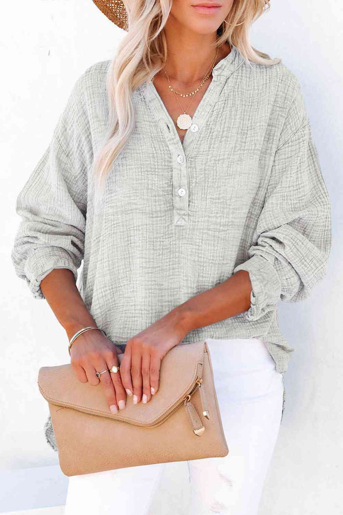 Buttoned Long Sleeve Blouse - Madikfashions.com