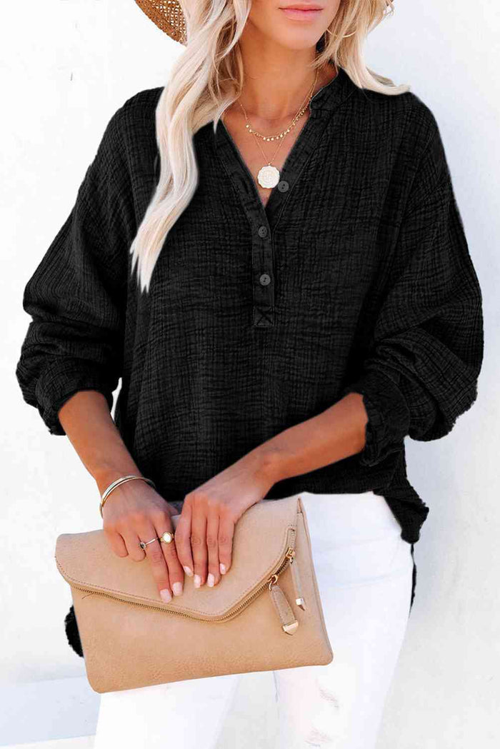 Buttoned Long Sleeve Blouse - Madikfashions.com