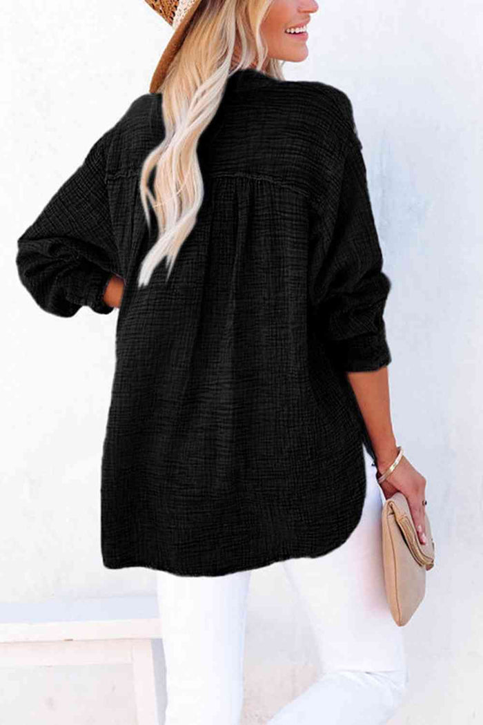 Buttoned Long Sleeve Blouse - Madikfashions.com