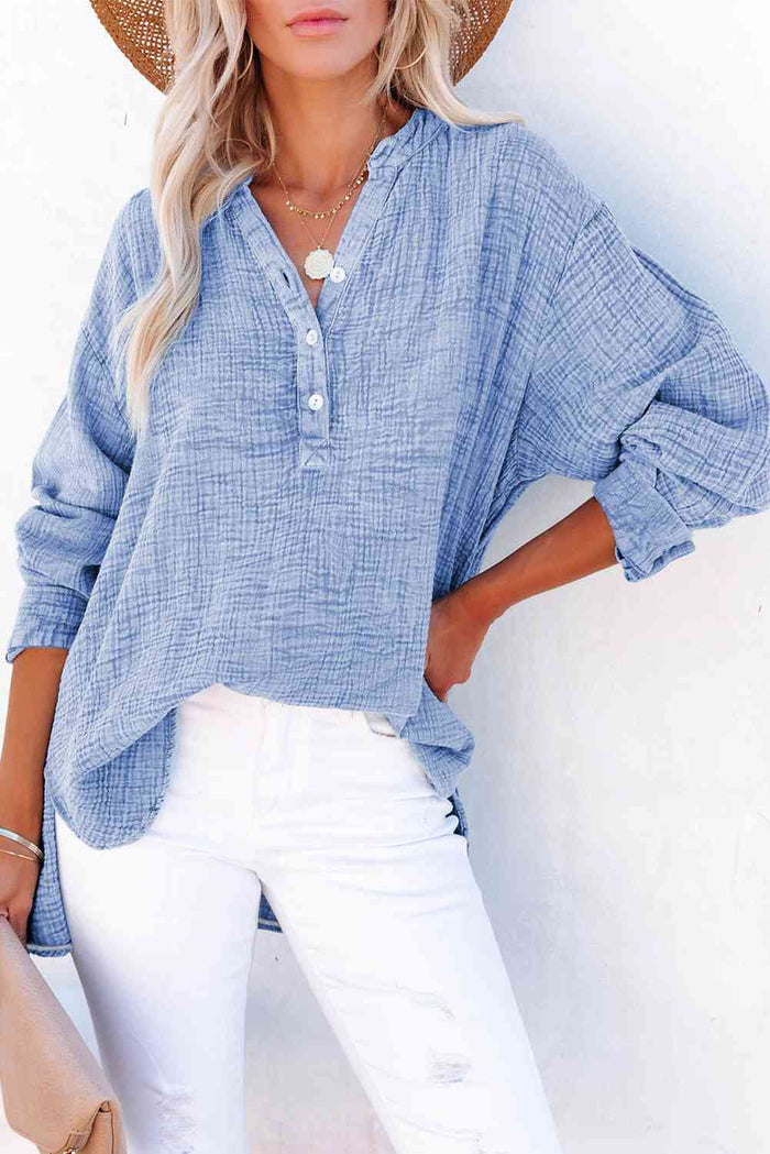 Buttoned Long Sleeve Blouse - Madikfashions.com