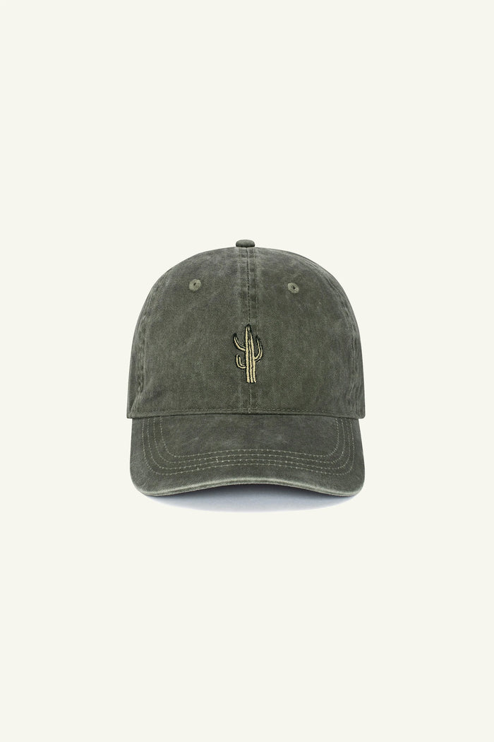 Contrast Cactus embroidered hat in Washed Khaki, organic cotton graphic cap