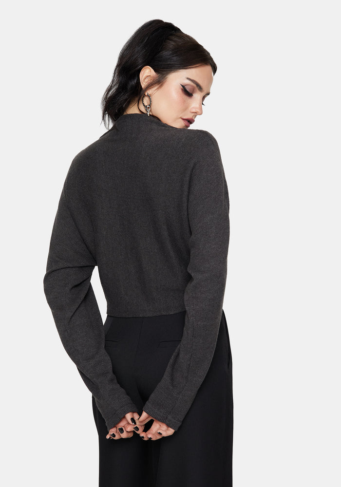 Calliope Wrap Over Cropped Knit Jumper with Brooch