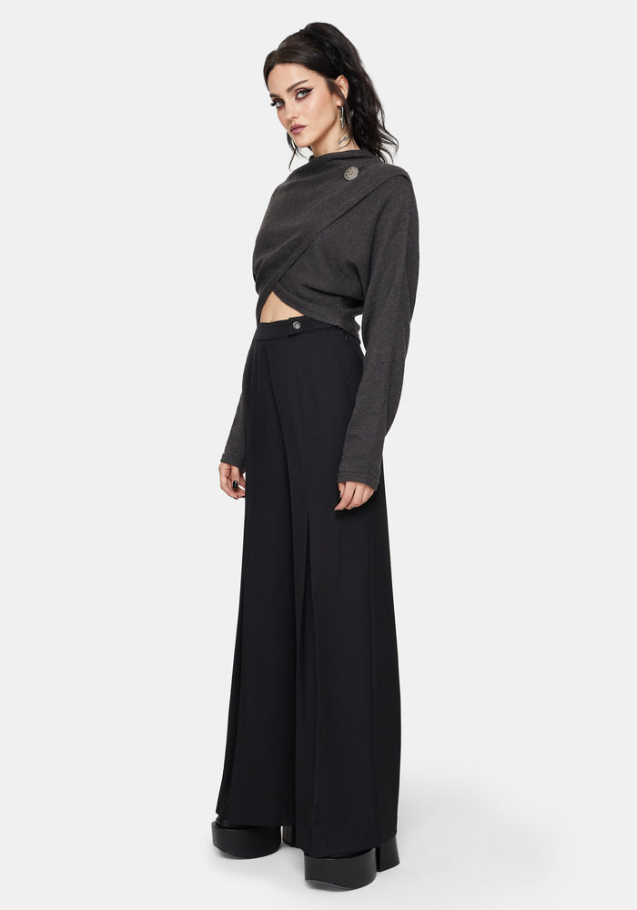 Calliope Wrap Over Cropped Knit Jumper with Brooch