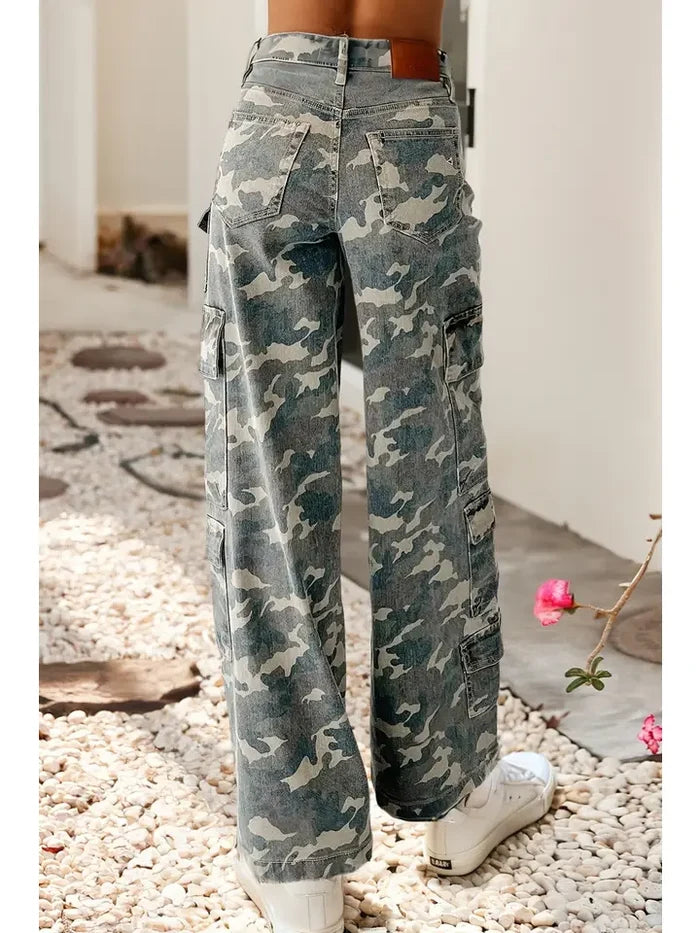 Camo Denim Cargo Wide Leg Pants – alternate view 2